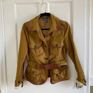 Per Se Olive Bomber Jacket with Leather Detail